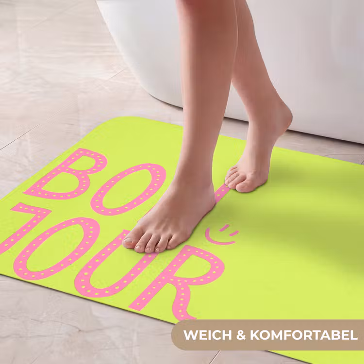 Groen - Smiley - Bonjour - Roze Badmat middel -USP_ZachtDE