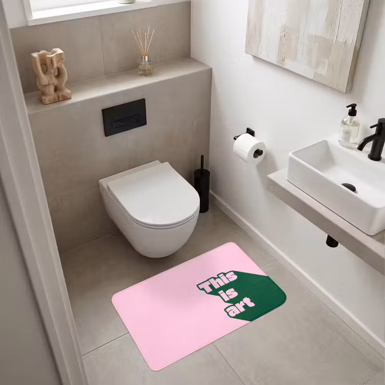 Groen - Teskt - This is art - Roze Badmat middel -sfeer4
