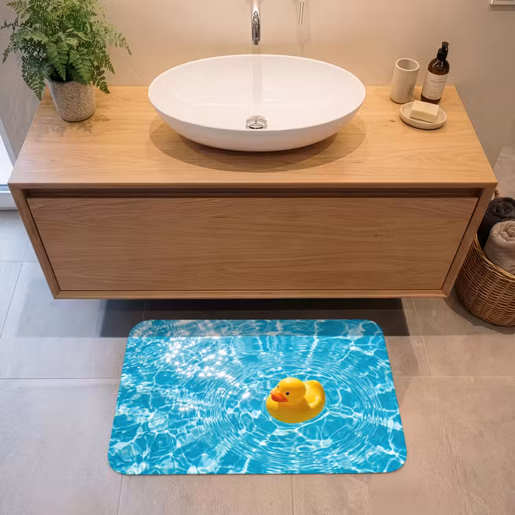 Badeend - Dobberen - Blauw Badmat middel -sfeer1