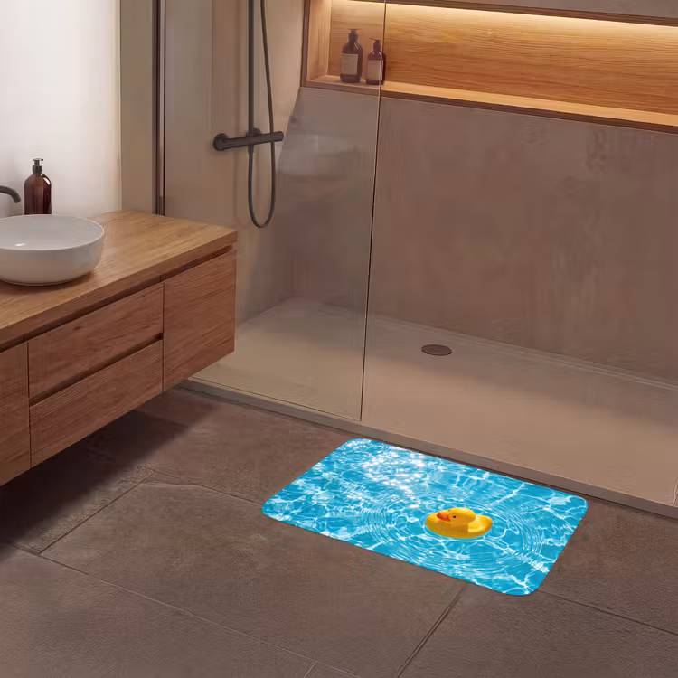 Badeend - Dobberen - Blauw Badmat middel -sfeer2