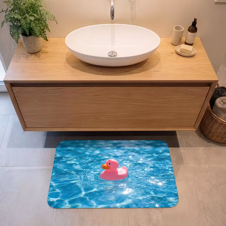 Badeend - Dobberend - Roze Badmat middel -sfeer1