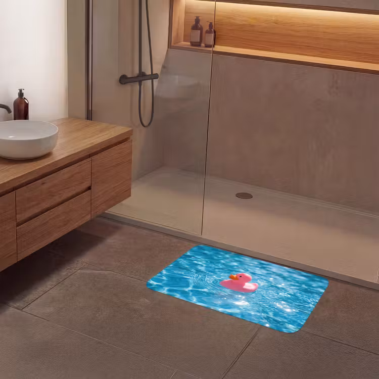 Badeend - Dobberend - Roze Badmat middel -sfeer2