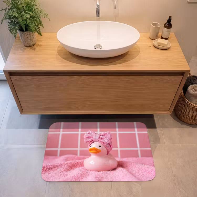 Badeend -Strik - Roze Badmat middel -sfeer1