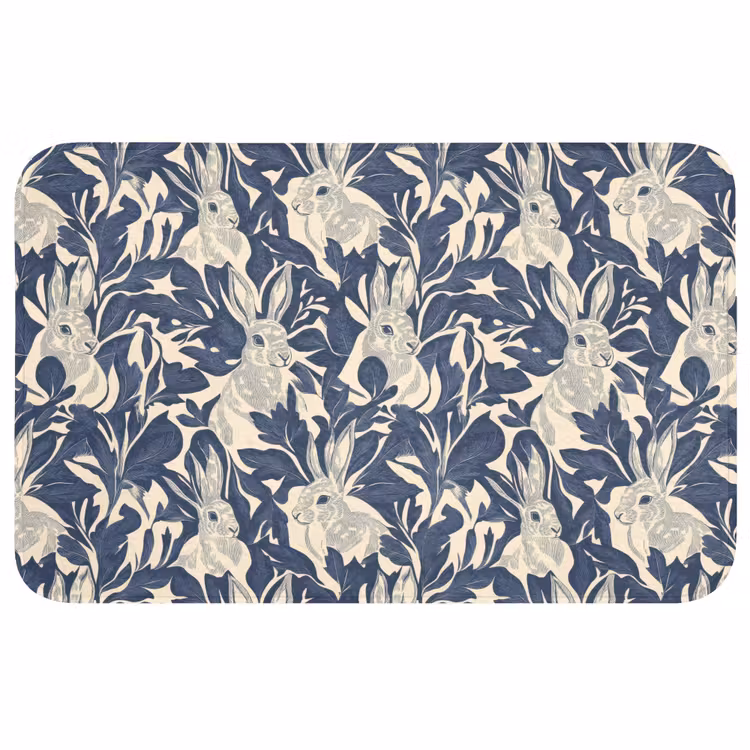 Hazen - Bladeren - Patroon - Blauw - Beige Badmat middel 997 -3d