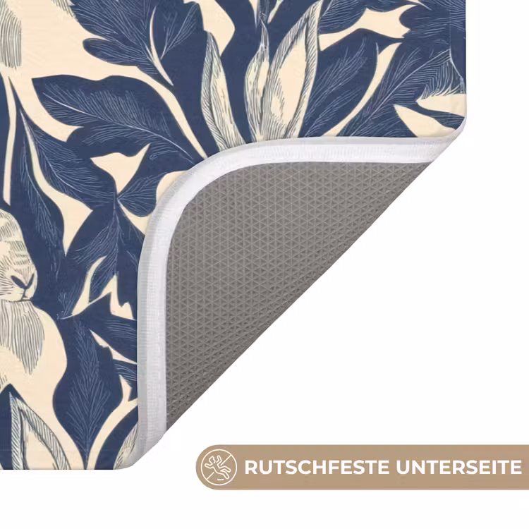 Hazen - Bladeren - Patroon - Blauw - Beige Badmat middel 997 -USP_AntislipDE