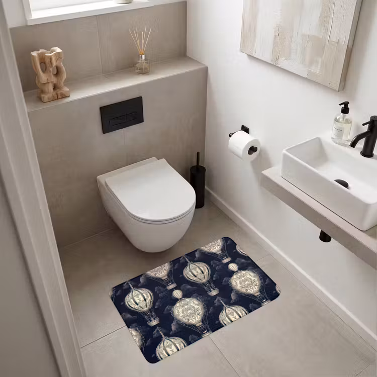 Luchtballonnen - Wolken - Patroon - Donkerblauw Badmat middel 997 -sfeer4