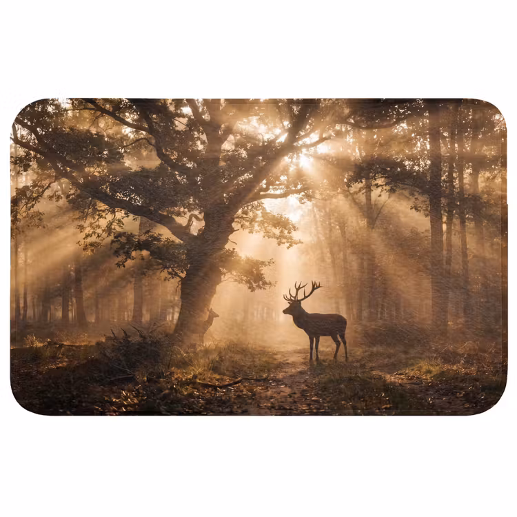 Hert - Bos - Mistig - Natuur - Goud Badmat middel -3d