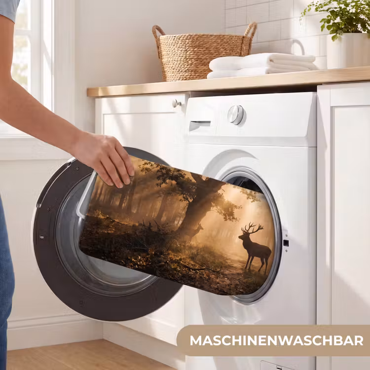 Hert - Bos - Mistig - Natuur - Goud Badmat middel -USP_WasbaarDE