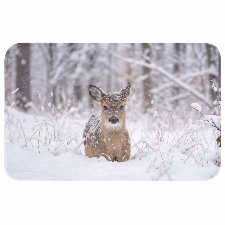 Hert - Sneeuw - Bos - Dieren - Vertederend Badmat middel -3d