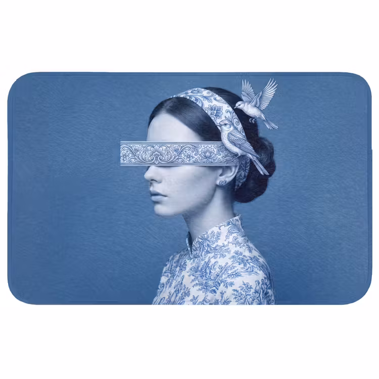 Portret - Klassiek - Wit - Blauw Badmat middel -3d