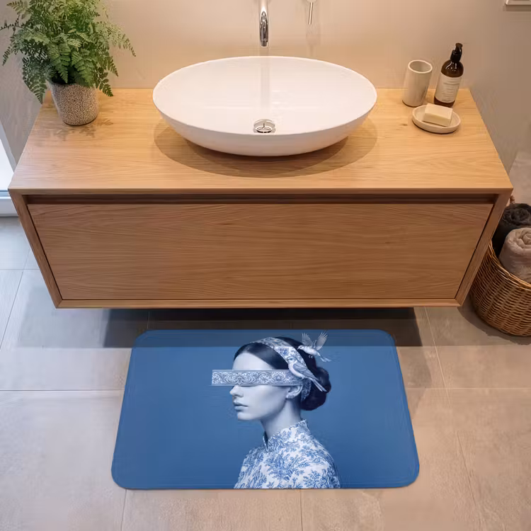 Portret - Klassiek - Wit - Blauw Badmat middel -sfeer1