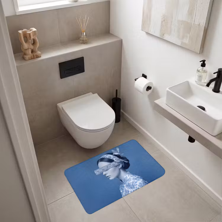 Portret - Klassiek - Wit - Blauw Badmat middel -sfeer4