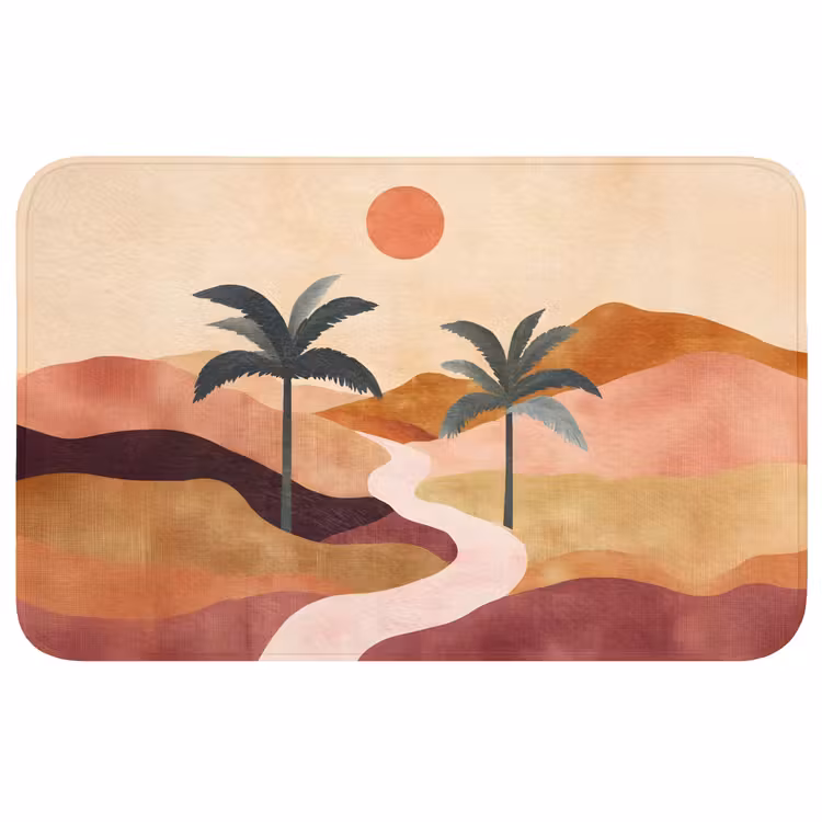 Heuvels - Palmbomen - Abstract Badmat middel -3d