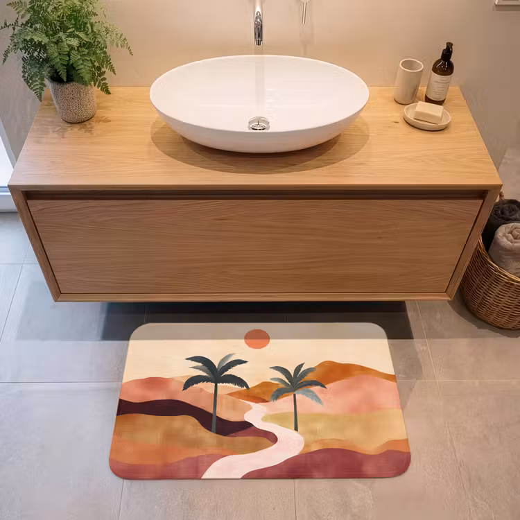 Heuvels - Palmbomen - Abstract Badmat middel -sfeer1