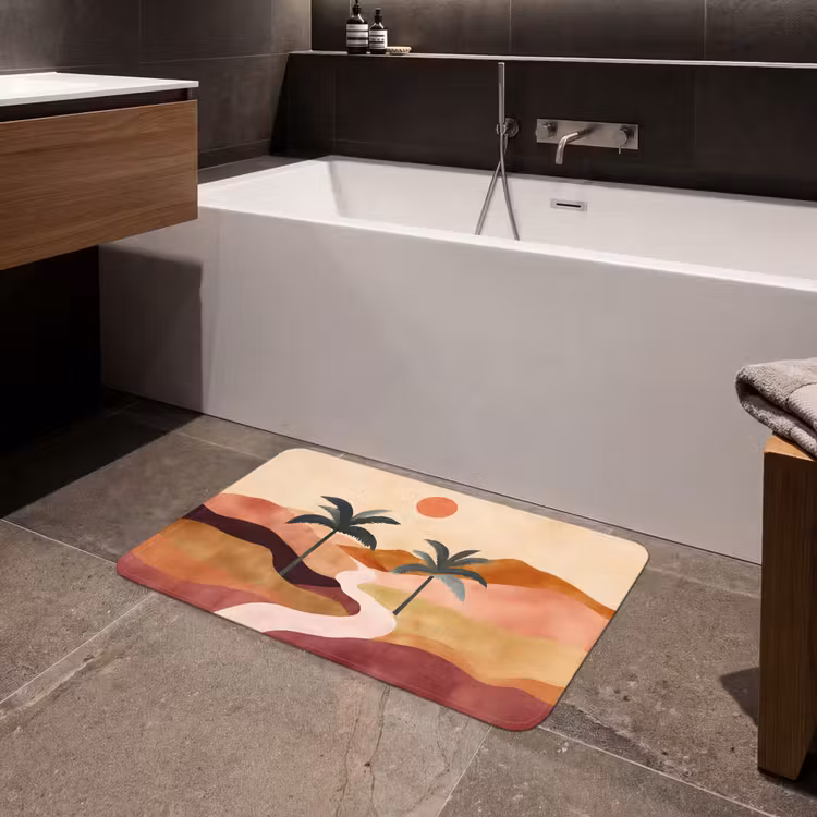 Heuvels - Palmbomen - Abstract Badmat middel -sfeer3