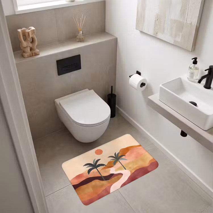 Heuvels - Palmbomen - Abstract Badmat middel -sfeer4
