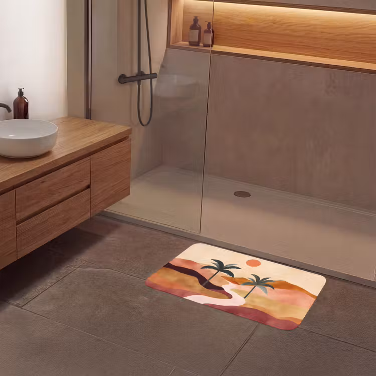 Heuvels - Palmbomen - Abstract Badmat middel -sfeer2