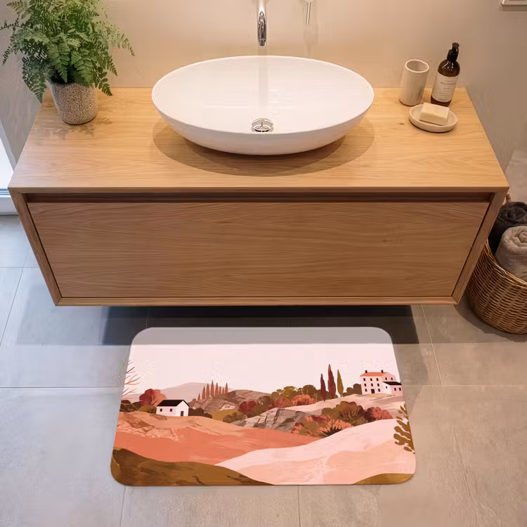 Heuvellandschap - Grafisch - Terracotta Badmat middel -sfeer1