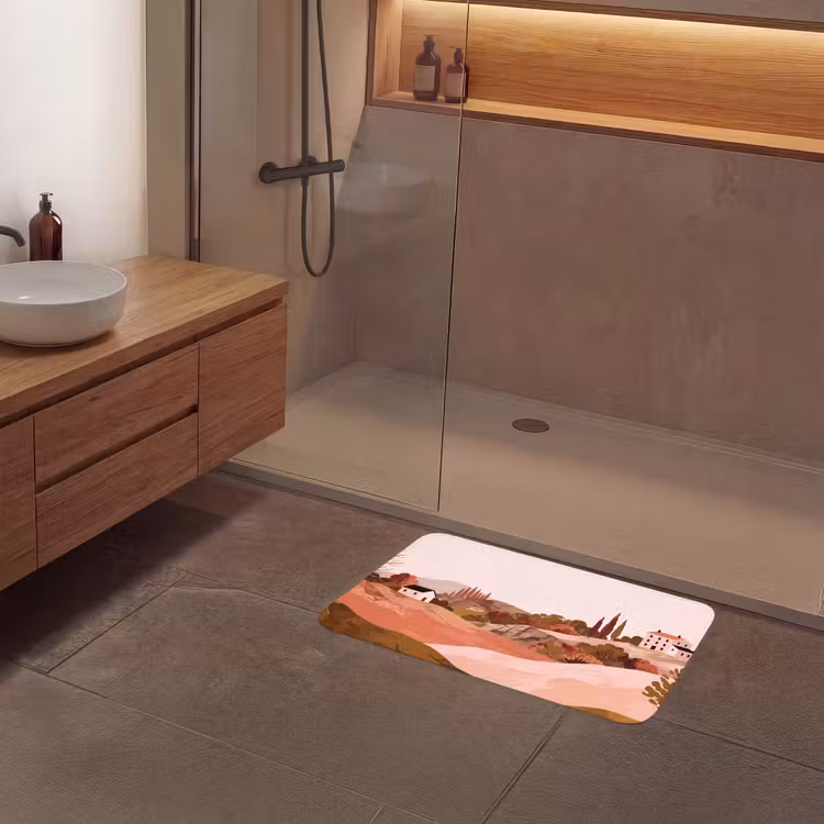 Heuvellandschap - Grafisch - Terracotta Badmat middel -sfeer2