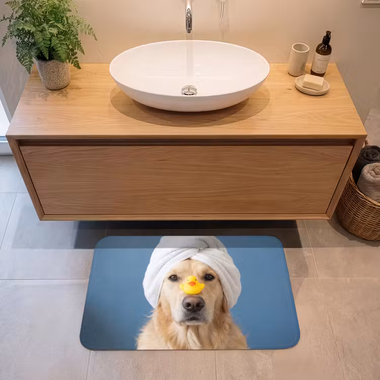 Hond - Badeend - Geel Badmat middel -sfeer1