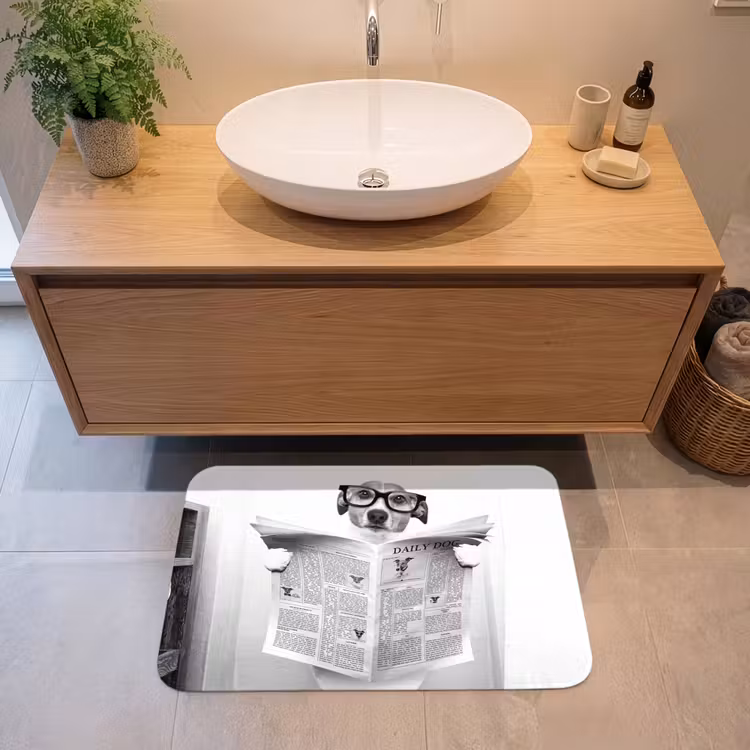 Hond - Krant - Toilet - Zwart wit - Dieren Badmat middel -sfeer1