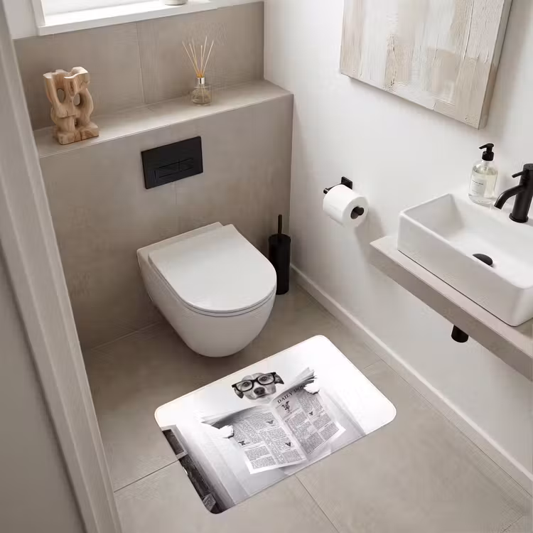 Hond - Krant - Toilet - Zwart wit - Dieren Badmat middel -sfeer4