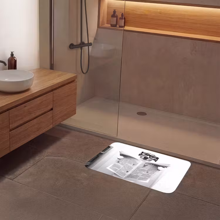 Hond - Krant - Toilet - Zwart wit - Dieren Badmat middel -sfeer2