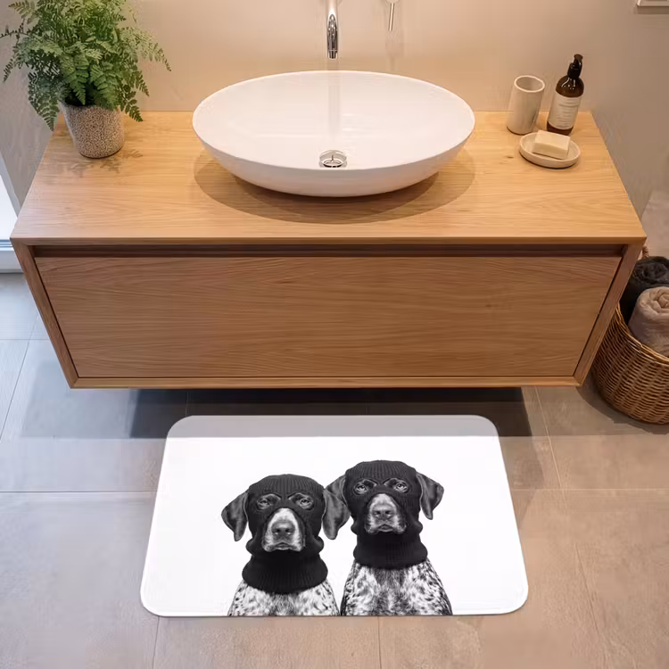 Honden - Bivakmuts - Zwart - wit Badmat middel -sfeer1