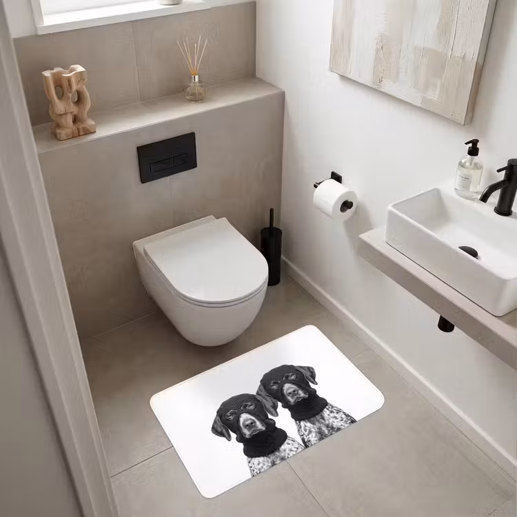 Honden - Bivakmuts - Zwart - wit Badmat middel -sfeer4