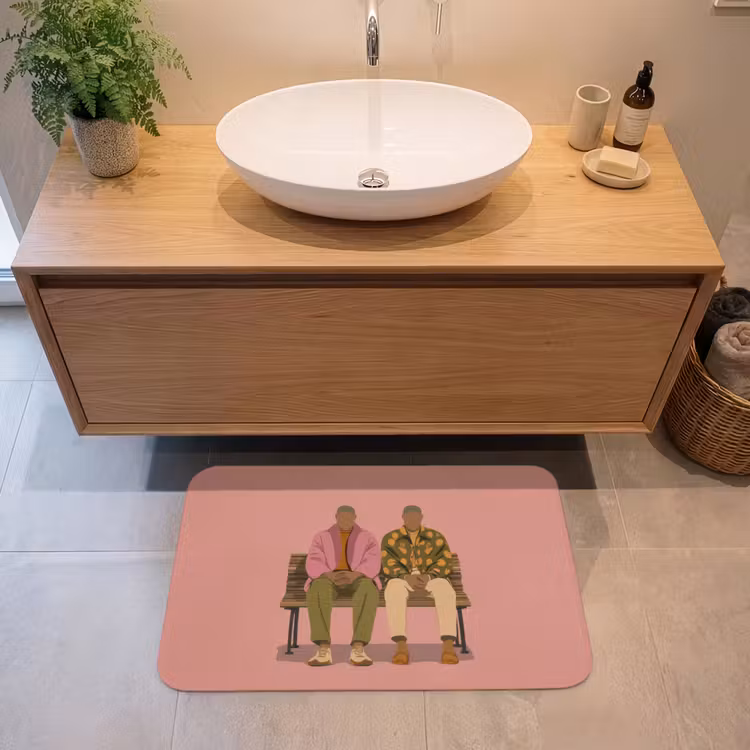 Illustratie - Bankje - Personen - Minimalistisch Badmat middel -sfeer1