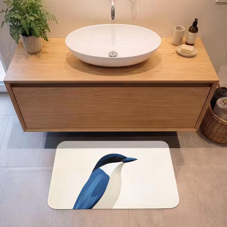 Illustratie - Blauw - Vogel Badmat middel -sfeer1