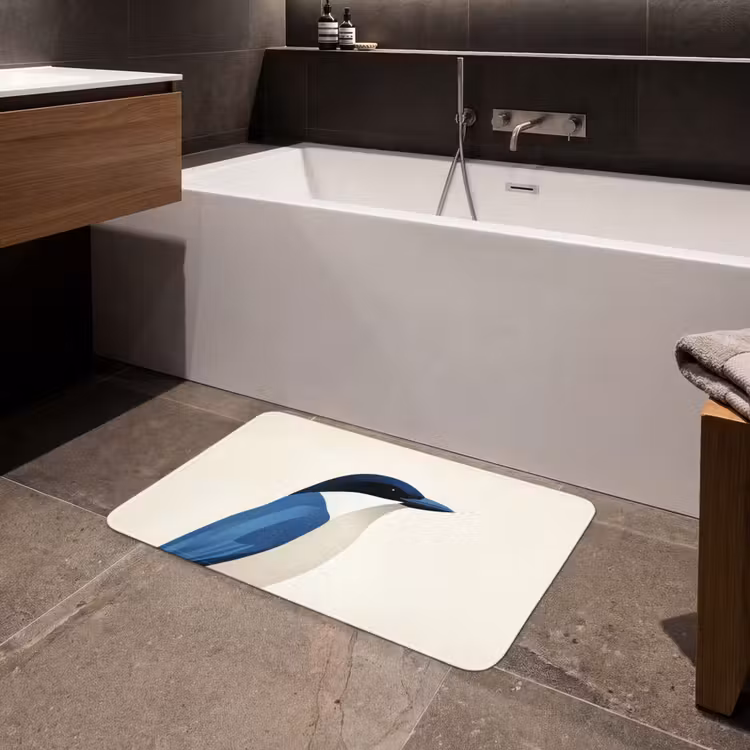 Illustratie - Blauw - Vogel Badmat middel -sfeer3