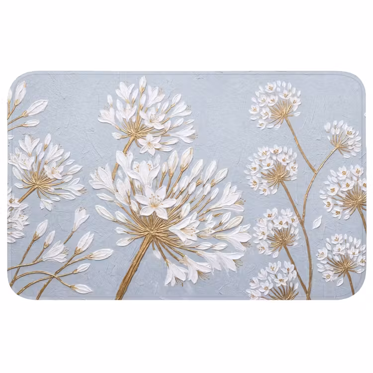 Illustratie - Bloemen - Blauw Badmat middel -3d