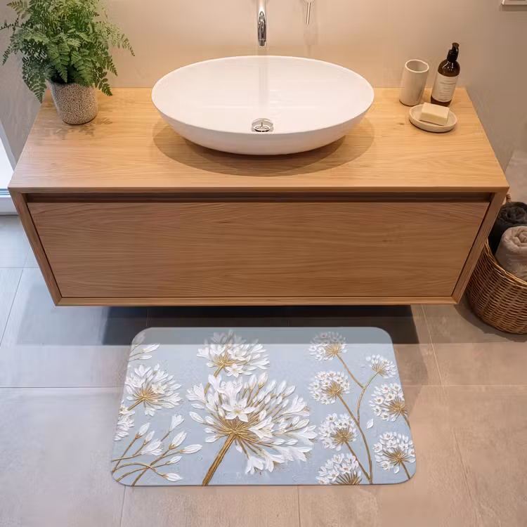 Illustratie - Bloemen - Blauw Badmat middel -sfeer1