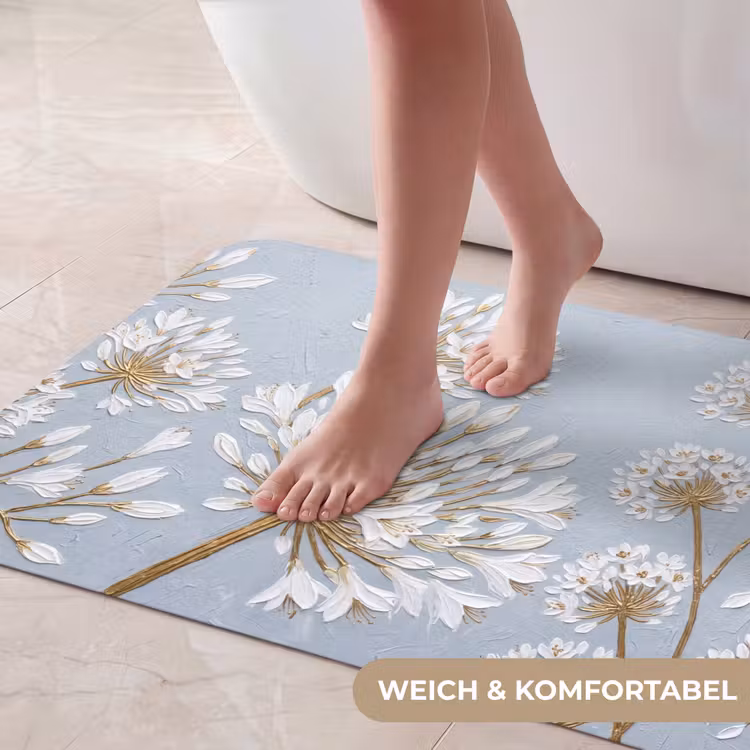 Illustratie - Bloemen - Blauw Badmat middel -USP_ZachtDE
