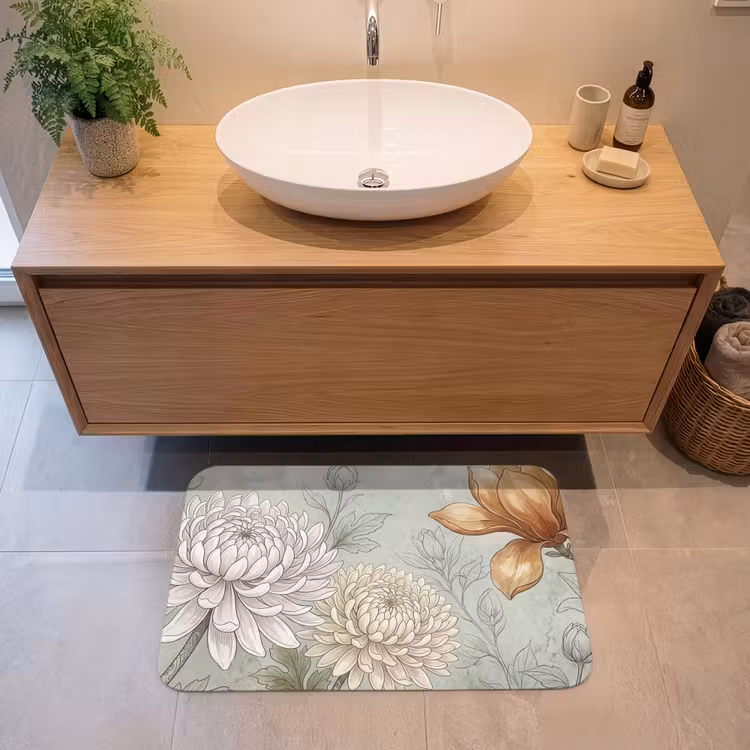 Illustratie - Bloemen - Groen Badmat middel -sfeer1