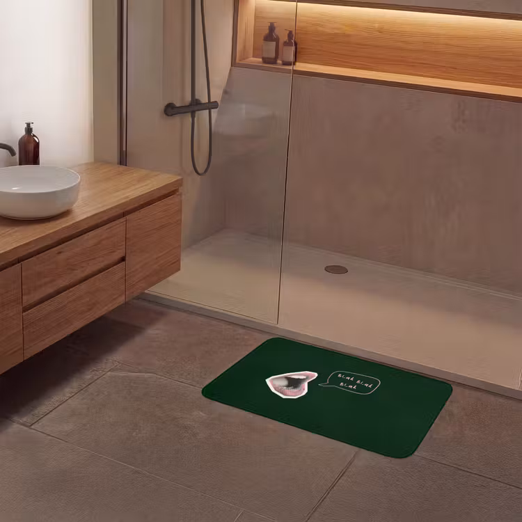 Illustratie - Mond - Donkergroen - Tekstwolkje Badmat middel -sfeer2