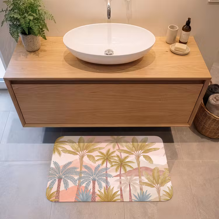 Illustratie - Palmbomen - Kleurrijk Badmat middel -sfeer1