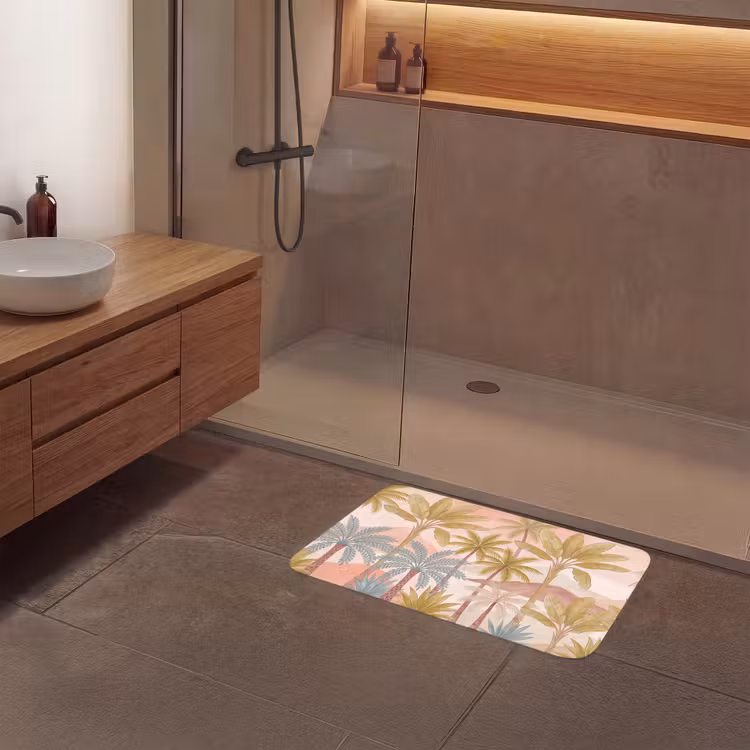 Illustratie - Palmbomen - Kleurrijk Badmat middel -sfeer2