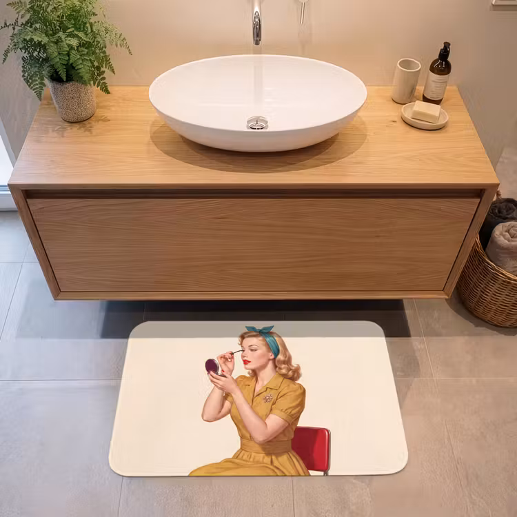Illustratie - Mascara - Vrouw - Geel Badmat middel -sfeer1