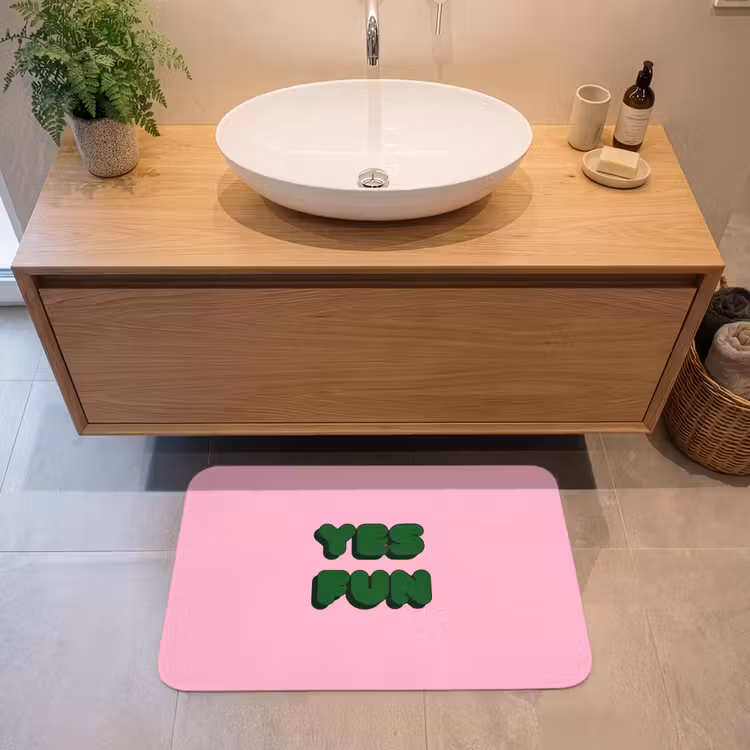Yes fun - Groen - Roze Badmat middel -sfeer1