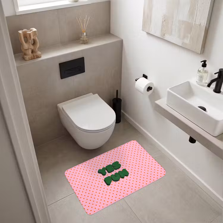 Yes fun - Groen - Roze - Stippen Badmat middel -sfeer4