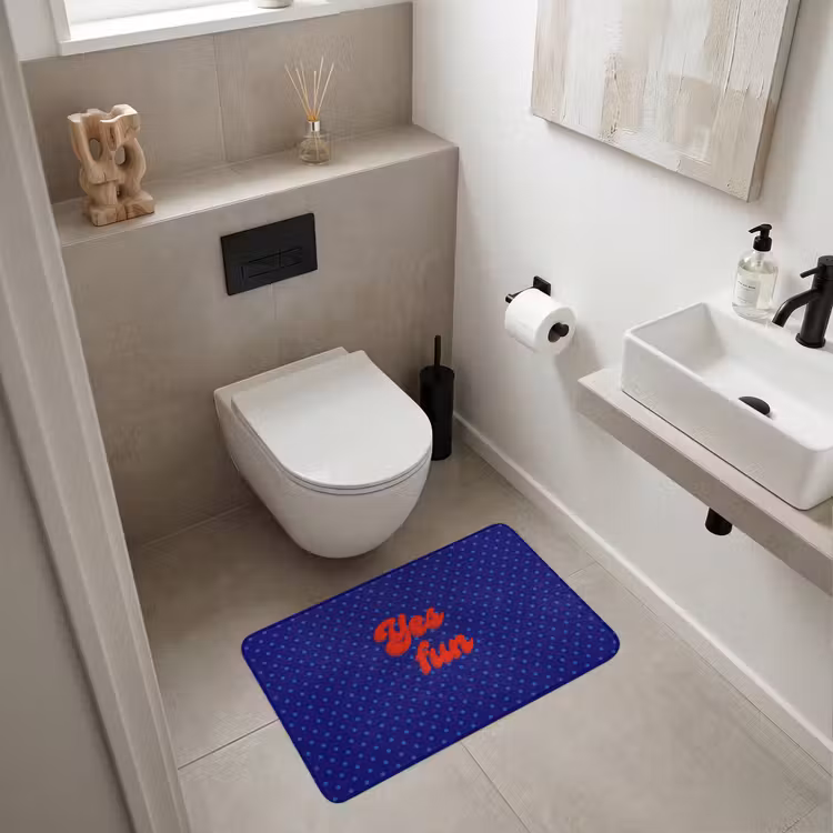 Yes fun - Rood - Blauw - Stippen Badmat middel -sfeer4