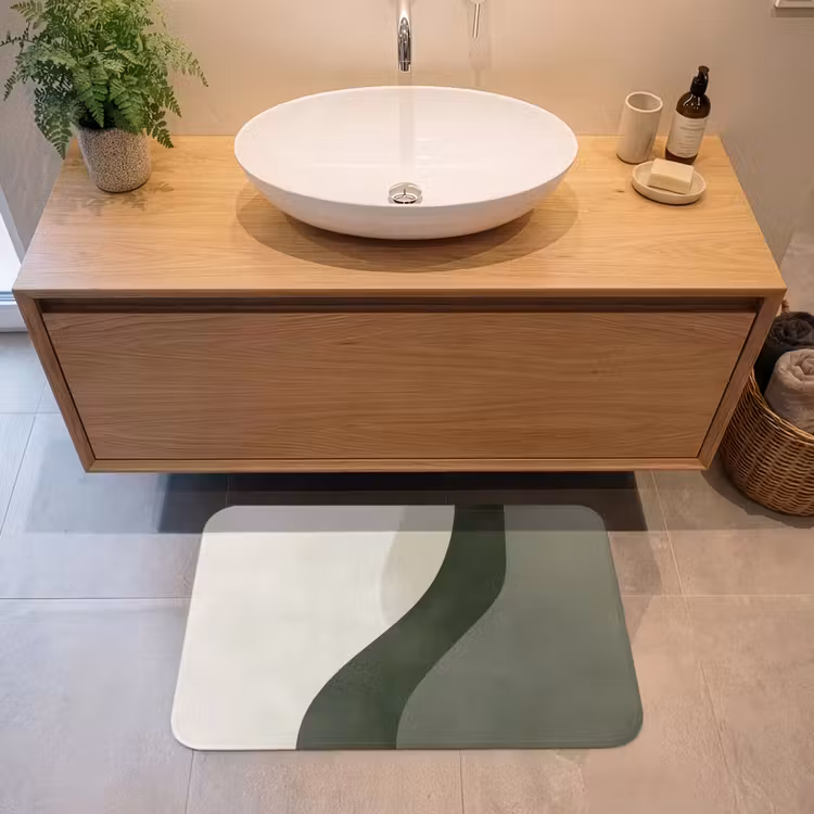 Japandi - Groen - Abstract - Modern Badmat middel -sfeer1