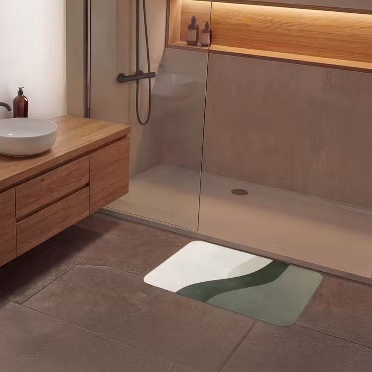 Japandi - Groen - Abstract - Modern Badmat middel -sfeer2