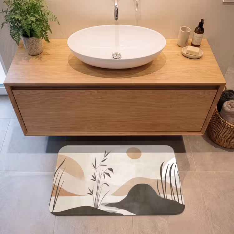 Japandi - Landschap - Beige Badmat middel -sfeer1