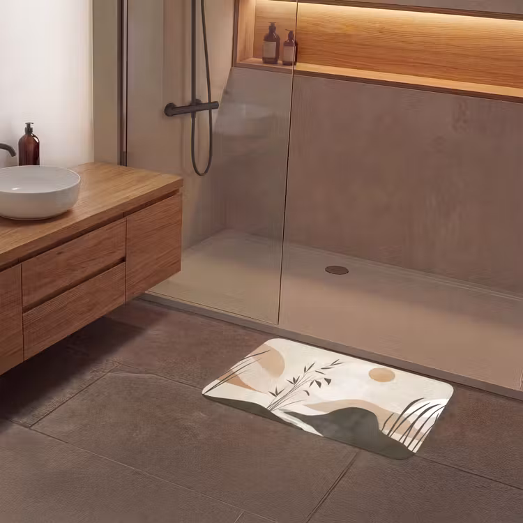 Japandi - Landschap - Beige Badmat middel -sfeer2