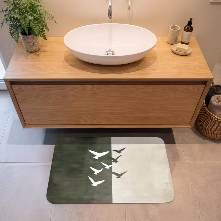 Japandi - Vogel - Groen Badmat middel -sfeer1