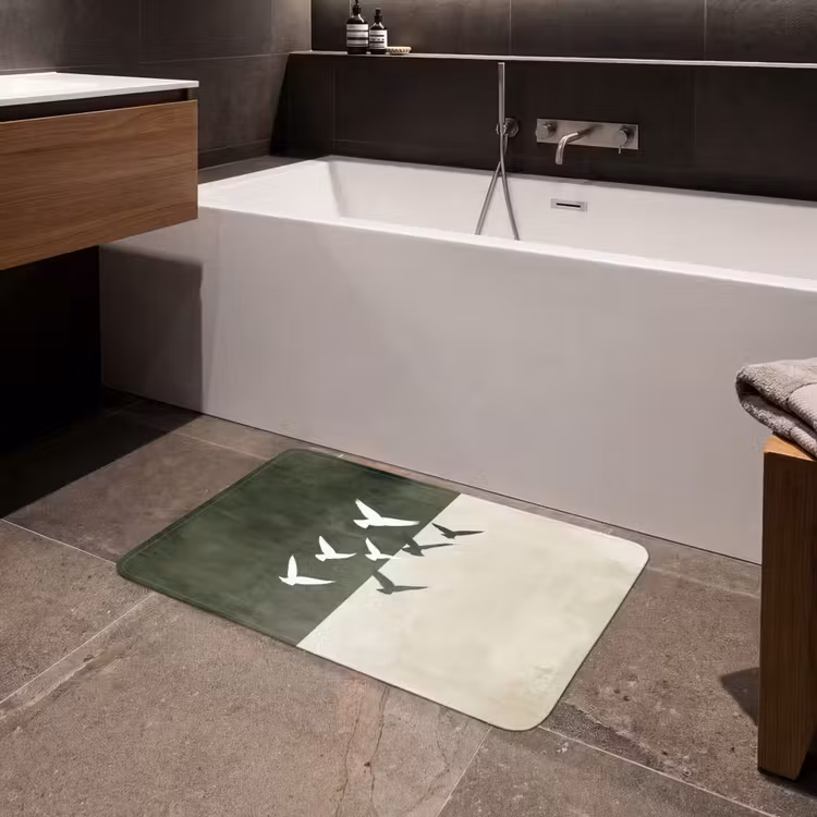 Japandi - Vogel - Groen Badmat middel -sfeer3