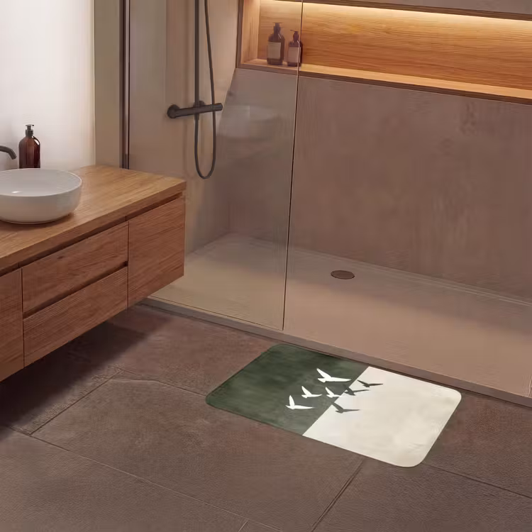 Japandi - Vogel - Groen Badmat middel -sfeer2